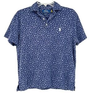 Polo Ralph Lauren Blue Floral Custom Slim Fit Soft Knit Polo Shirt Mens M Preppy
